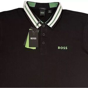 NWT HUGO BOSS POLO SHIRT XL SLIM FIT 3 BUTTON PIMA COTTON BLACK GREEN